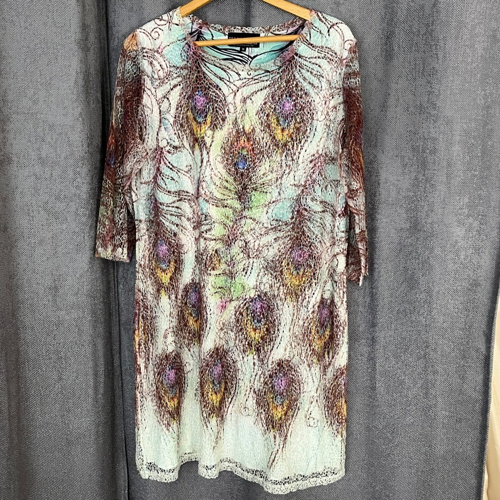 Pyramid Collection‎ Women's Sz 1X Peacock Feather Lace Dress Boho Witchy Goth